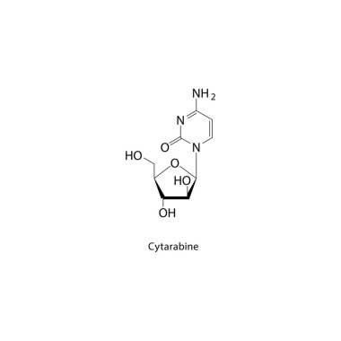 Cytarabine iskelet yapısı. Nükleer analog bileşik şematik çizim. Basit diyagram, kimyasal formül..