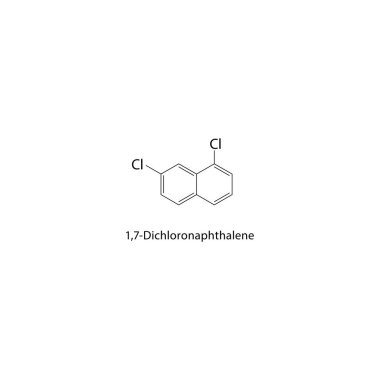 1,7-Dichloroftalen iskelet yapısı. Halojen naftalin bileşik şematik illüstrasyon. Basit diyagram, kimyasal formül..