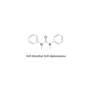 N, N-Dimetil-N, N-diphenylurea iskelet yapısı. Urea bileşik şematik çizim. Basit diyagram, kimyasal formül..