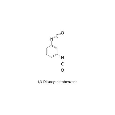1,3-Diisocyanatobenzen iskelet yapısı. İzolasyon bileşik şematik illüstrasyon. Basit diyagram, kimyasal formül..