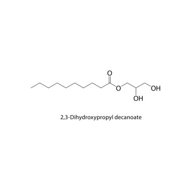 Dihydroxypropyl dekanoate formülü beyaz arkaplanda izole edilmiş şematik çizim. Basit diyagram, kimyasal formül..
