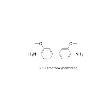 3,3-Dimetoksibenzidin iskelet yapısı. Benzidine bileşik şematik çizim. Basit diyagram, kimyasal formül..