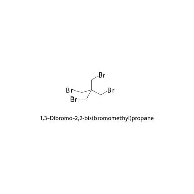 1,3-Dibromo-2,2-bis (bromometil) propan iskelet yapısı. Halüsinasyonlu alkan bileşik şematik çizim. Basit diyagram, kimyasal formül..