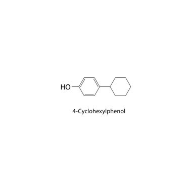 4-Cyclohexylfenol iskelet yapısı. Fenol bileşik şematik çizim. Basit diyagram, kimyasal formül..