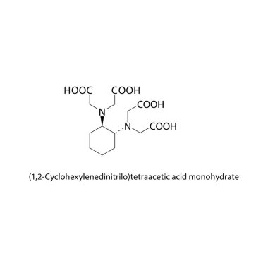 (1,2-Cyclohexylenedinitrilo) -tetraastik asit monohidrat iskelet yapısı. Polikarboksilik asit bileşik şematik çizim. Basit diyagram, kimyasal formül..