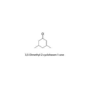 3,5-Dimetil-2-sikloheksen-1-1 iskelet yapısı. Cyclohexenone bileşik şematik illüstrasyon. Basit diyagram, kimyasal formül..