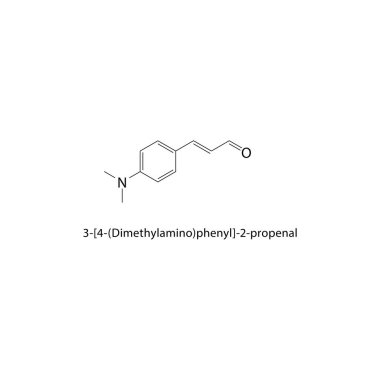 3-4-( Dimethylamino) fenil-2-propenal iskelet yapısı. Propenal bileşik şematik çizim. Basit diyagram, kimyasal formül.. 