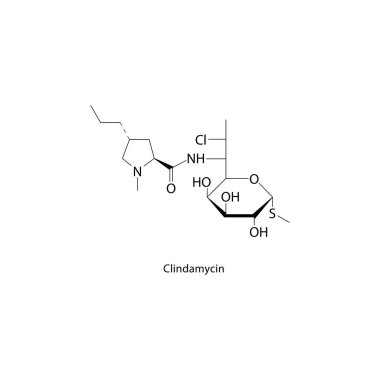 Clindamycin iskelet yapısı. Lincosamide Antibiyotik bileşik şematik illüstrasyon. Basit diyagram, kimyasal formül..