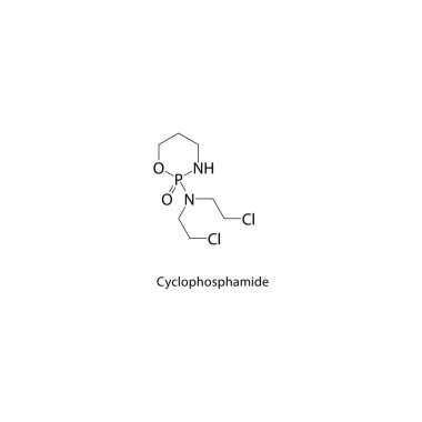 Cyclophosphamide iskelet yapısı. Alkilendirme faktörü bileşik şematik illüstrasyon. Basit diyagram, kimyasal formül..