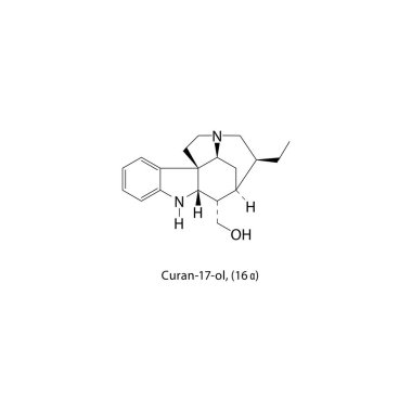 Curan-17-ol, (16) iskelet yapısı. Steroid bileşik şematik çizim. Basit diyagram, kimyasal formül..