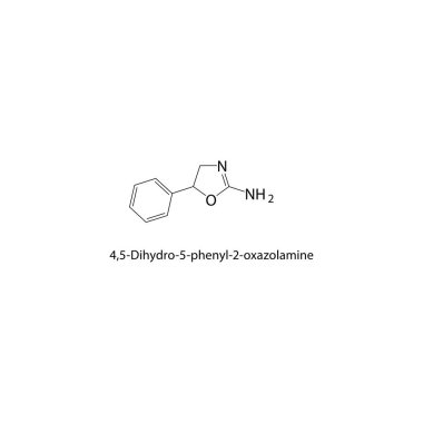 4,5-Dihydro-5-phenyl-2-oxazolamine iskelet yapısı. Oxazolamine bileşik şematik illüstrasyon. Basit diyagram, kimyasal formül..