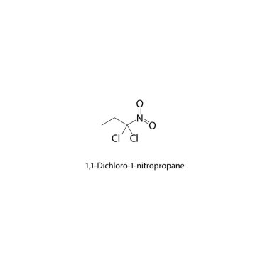 1,1-Dichloro-1-nitropropan iskelet yapısı. Nitroalkan bileşik şematik çizim. Basit diyagram, kimyasal formül..