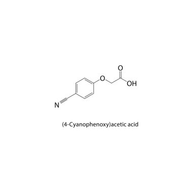 (4-siyanofenoksi) asetik asit iskelet yapısı. Aromatik nitril karboksilik asit bileşik şematik illüstrasyon. Basit diyagram, kimyasal formül..