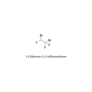 1,2-Dibromo-1,1,2-trifluoroethane skeletal structure. Halogenated fluorocarbon compound schematic illustration. Simple diagram, chemical formula.