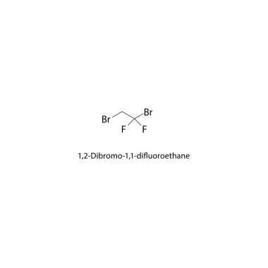 1,2-Dibromo-1,1-difluoroethane skeletal structure. Halogenated ethane compound schematic illustration. Simple diagram, chemical formula.
