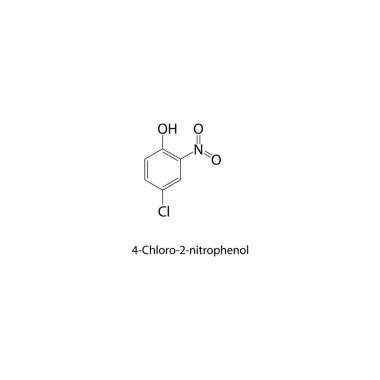 4-Chloro-2-nitrofenol iskelet yapısı. Halojenize nitrofenol bileşik şematik çizim. Basit diyagram, kimyasal formül..