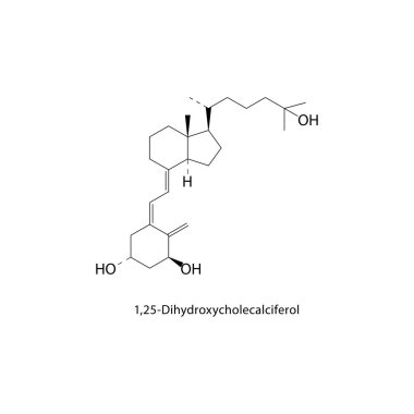 Vector illustration of the chemical structure for 1,25-Dihydroxycholecalciferol.