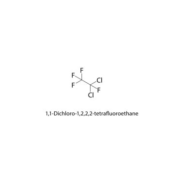 1,1-Dichloro-1,2,2-tetrafluoroethane iskelet yapısı. florlu etan bileşiği şematik illüstrasyon. Basit diyagram, kimyasal formül..