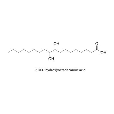 9,10-Dihydroxyoctacanoic asit kimyasal yapısının bilimsel temsili.