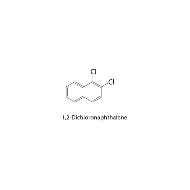 1,2-Dichloronaphthalene iskelet yapısı. Halojen naftalin bileşik şematik illüstrasyon. Basit diyagram, kimyasal formül..