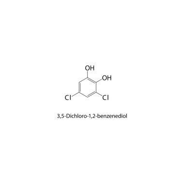 3,5-Dichloro-1,2-benzenediol iskelet yapısı. Halojen diol bileşik şematik çizim. Basit diyagram, kimyasal formül..