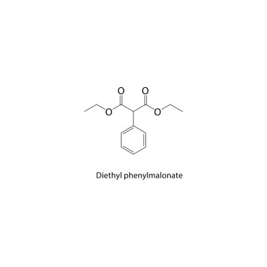 Dietil fenilmalonat iskelet yapısı. Aromatik malonat bileşik şematik illüstrasyon. Basit diyagram, kimyasal formül..