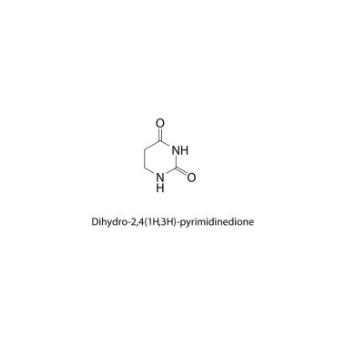 Dihydro-2,4 (1H, 3H) - Pyrimidinedione iskelet yapısı. Pyrimidinedione bileşik şematik illüstrasyon. Basit diyagram, kimyasal formül..