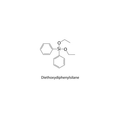 Diethoxydiphenylsilane iskelet yapısı. Arilsilane bileşik şematik çizim. Basit diyagram, kimyasal formül..