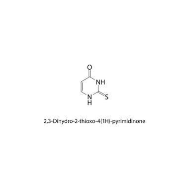2,3-Dihydro-2-thioxo-4 (1H) -pyrimidinone iskelet yapısı. Pyrimidinone bileşik şematik çizim. Basit diyagram, kimyasal formül..