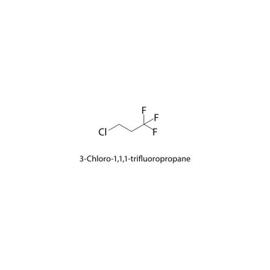 3-kloro-1,1,1-trifloropropan iskelet yapısı. Basit diyagram, kimyasal formül..