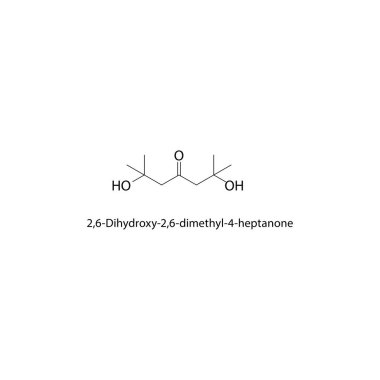 2,6-Dihydroxy-2,6-dimetil-4-heptanon iskelet yapısı. Basit diyagram, kimyasal formül..