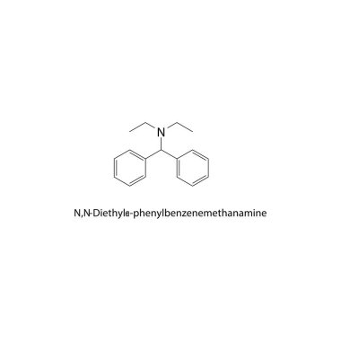 N, N-Dietil-fenil benzenemetanamin iskelet yapısı. Diphenylalkylamine bileşik şematik illüstrasyon. Basit diyagram, kimyasal formül..