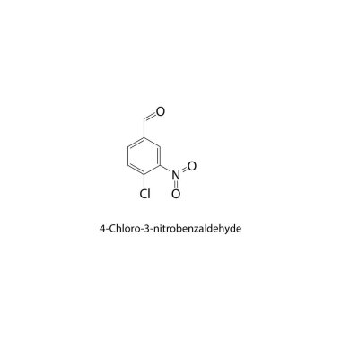 4-Chloro-3-nitrobenzaldehit iskelet yapısı. Halüsinasyon görmüş nitrobenzaldehit bileşik şematik çizim. Basit diyagram, kimyasal formül..