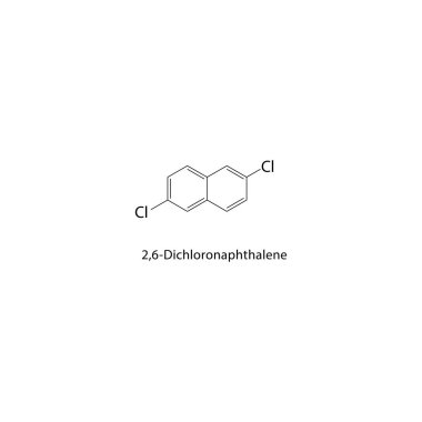 2,6-Dichloroftalen iskelet yapısı. Halojen naftalin bileşik şematik illüstrasyon. Basit diyagram, kimyasal formül..