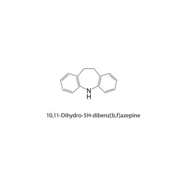 10.11-Dihydro-5H-dibenz (b, f) -azepin iskelet yapısı. Dibenzazepin bileşik şematik illüstrasyon. Basit diyagram, kimyasal formül..