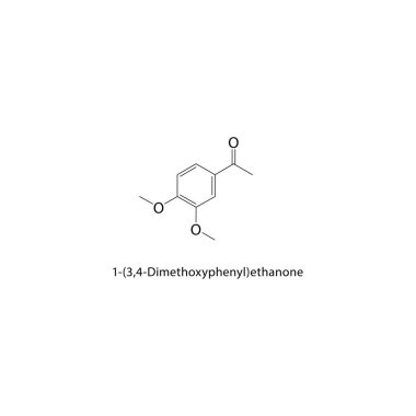 1- (3,4-Dimethoxyphenyl) etanon, asetoveratrone iskelet yapısının kimyasal adıdır. Basit diyagram, kimyasal yapı.
