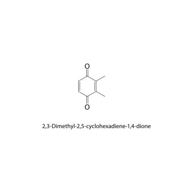 2,3-Dimetil-2,5-siklohexadiene-1,4-dione iskelet yapısı. Cyclohexadione bileşik şematik illüstrasyon. Basit diyagram, kimyasal formül..