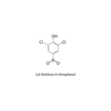 2,6-Dichloro-4-nitrofenol iskelet yapısı. Nitrofenol bileşik şematik illüstrasyon. Basit diyagram, kimyasal formül..