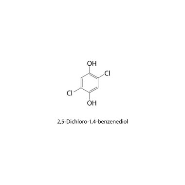 2,5-Dichloro-1,4-benzenediol iskelet yapısı. Halojen diol bileşik şematik çizim. Basit diyagram, kimyasal formül..