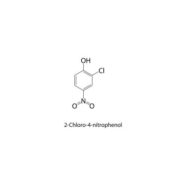 2-Chloro-4-nitrofenol iskelet yapısı. Halojenize nitrofenol bileşik şematik çizim. Basit diyagram, kimyasal formül..