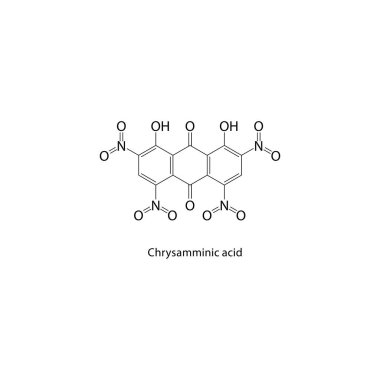 Krisamminik asit iskelet yapısı. Anthraquinone boya türevi bileşik şematik çizim. Basit diyagram, kimyasal formül..