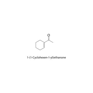 1- (1-Cyclohexen-1-yl) etanon, ayrıca 1-asetilsikloheksan iskelet yapısı olarak da bilinir. Basit diyagram, kimyasal formül..