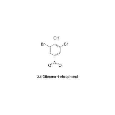 2,6-Dibromo-4-nitrophenol skeletal structure. Halogenated phenol compound schematic illustration. Simple diagram, chemical formula.