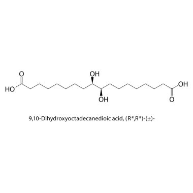 9.10-Dihydroxyoctadecanedioic asit şematik moleküler strüksiyon, (R *, R *) - (), vektör çizimi