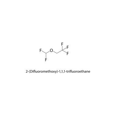 2- (Diflorometoxy) -1,1,1-trifloroetan iskelet yapısı. Florether bileşik şematik illüstrasyon. Basit diyagram, kimyasal formül..