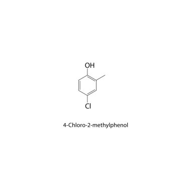 4-kloro-2-metilfenol iskelet yapısı. Halojenize fenol bileşik şematik illüstrasyon. Basit diyagram, kimyasal formül..