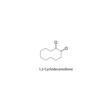 1,2-Cyclodecanedione iskelet yapısı. Diketone bileşik şematik çizim. Basit diyagram, kimyasal formül..