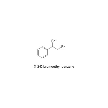 (1,2-Dibromoethyl)benzene skeletal structure. Halogenated aromatic compound schematic illustration. Simple diagram, chemical formula.