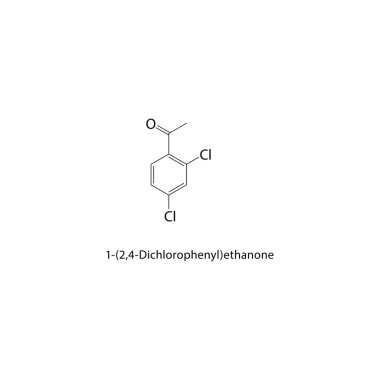 1- (2,4-Dichlorophenyl) -etanon iskelet yapısı. Halojen keton bileşiği şematik illüstrasyon. Basit diyagram, kimyasal formül..