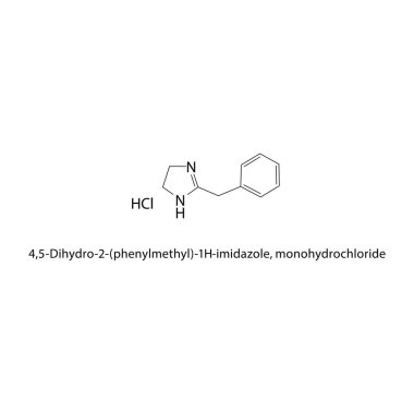 4,5-Dihydro-2 (fenilmetil) -1H-imidazol, tek hidroklorür iskelet yapısı. Imidazole Tuz bileşik şematik çizim. Basit diyagram, kimyasal formül..